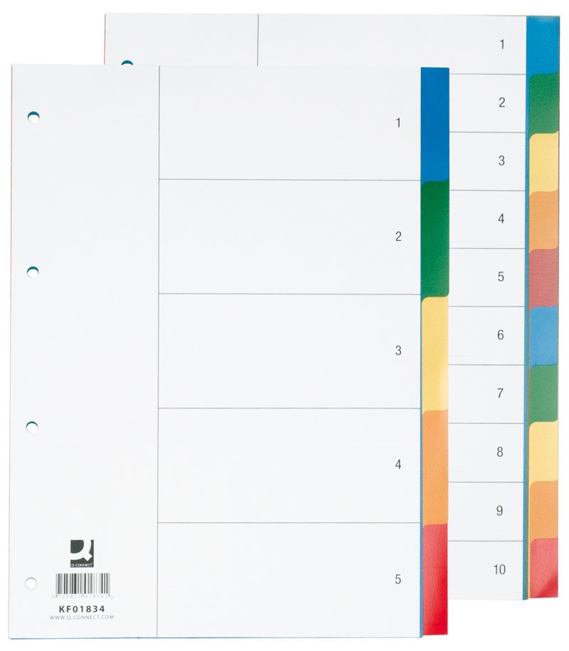 Przekładki Q-CONNECT, PP, A4, 230x297mm, 10+1 kart, mix kolorów