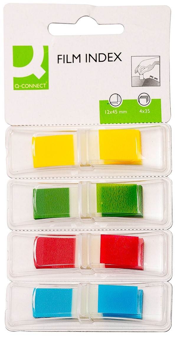 Zakładki indeksujące Q-CONNECT, PP, 12x45mm, 4x35 kart., blister, mix kolorów