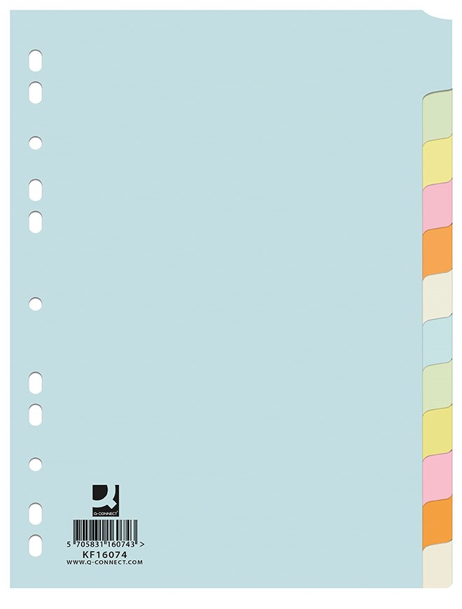 Przekładki Q-CONNECT, karton, A4, 223x297mm, 12 kart, mix kolorów