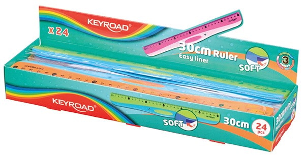 Linijka z uchwytem KEYROAD Soft, 30 cm, pakowane w display, mix kolorów