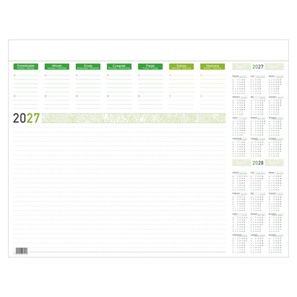 Kalendarz Biurkowy - BIUWAR DUŻY - 26 kartek - A2 ( 594x420 mm) bez listwy na 2027/2028