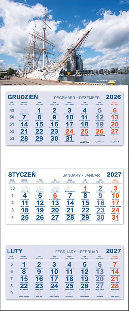 Kalendarz Trójdzielny 2027 GDYNIA DAR POMORZA