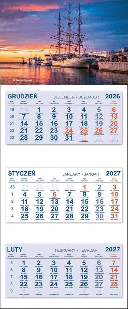 Kalendarz Trójdzielny 2027 GDYNIA DAR POMORZA NOC