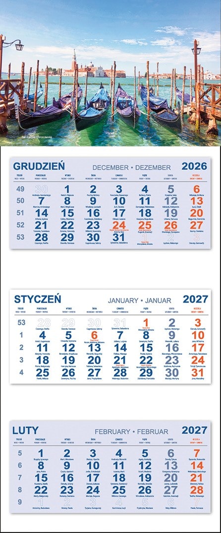 Kalendarz Trójdzielny 2027 WENECJA