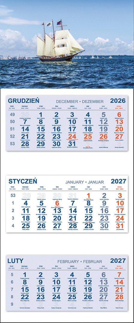 Kalendarz Trójdzielny 2027 ŻAGLOWIEC