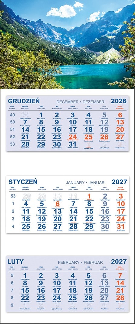Kalendarz Trójdzielny 2027 GÓRY JEZIORO