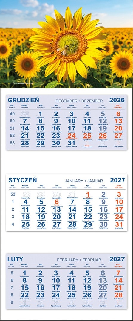 Kalendarz Trójdzielny 2027 SŁONECZNIK