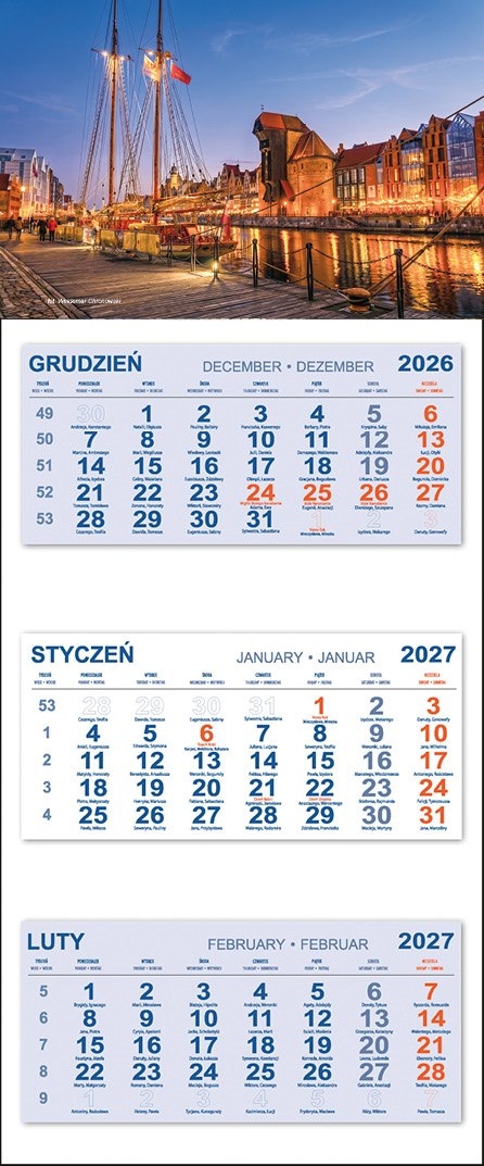 Kalendarz Trójdzielny 2027 GDAŃSK ŻURAW ZAWISZA