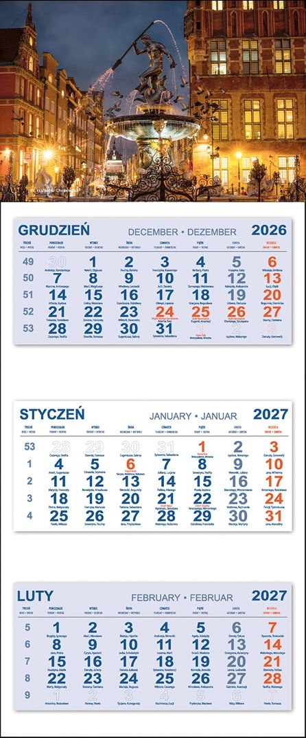 Kalendarz Trójdzielny 2027 NEPTUN WIECZÓR