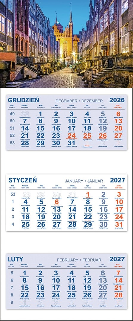 Kalendarz Trójdzielny 2027 GDAŃSK MARIACKA