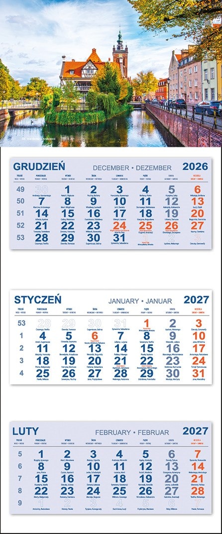 Kalendarz Trójdzielny 2027 GDAŃSK DOM MŁYNARZY