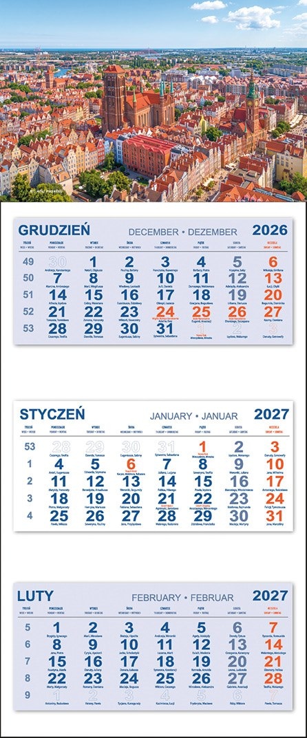 Kalendarz Trójdzielny 2027 GDAŃSK Z DRONA