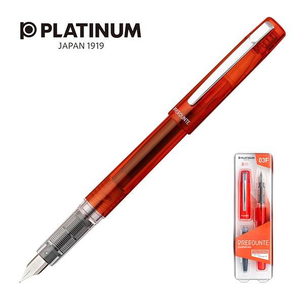 Pióro wieczne Platinum Prefounte Vermilion Orange, F, w plastikowym opakowaniu, na blistrze, pomarańczowe