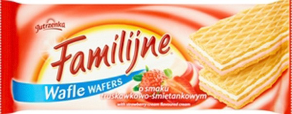 Wafle Familijne JUTRZENKA, 180g, śmietankowo-truskawkowe