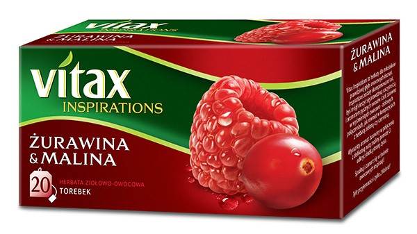 Herbata VITAX Inspirations, żurawina z maliną, 20 torebek