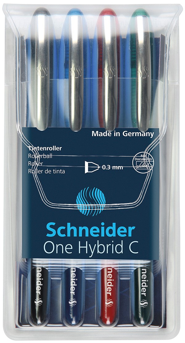 Pióro kulkowe SCHNEIDER ONE Hybrid C 0,3 mm, w etui 4 szt., miks kolorów