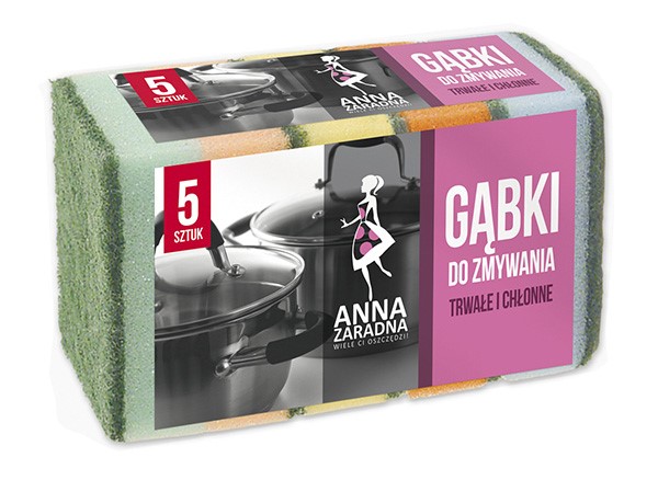 Gąbki do zmywania ANNA ZARADNA, prostokątne,  5 szt., mix kolorów