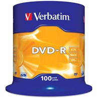 Płyta DVD-R VERBATIM AZO, 4,7GB, prędkość 16x, cake, 100szt., srebrny mat