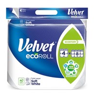 Papier toaletowy VELVET, Ecoroll, biały, 3 warstwy, 300 listków, opakowanie 4 rolki