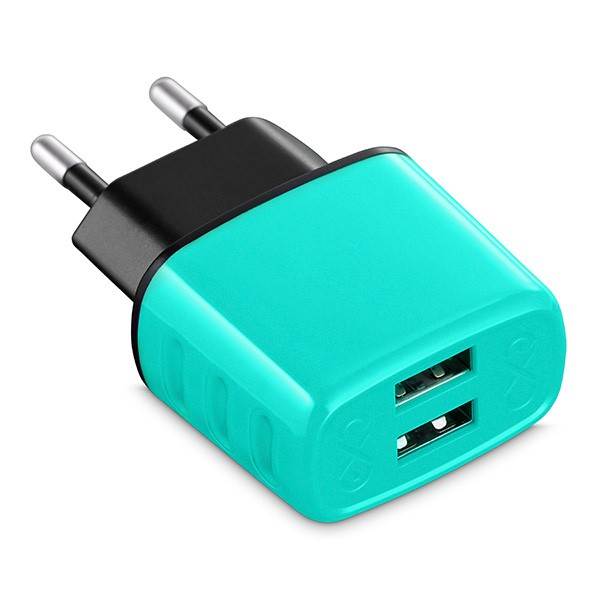 Uniwersalna ładowarka sieciowa EXC Cute, 2xUSB, 2,4A, miętowa